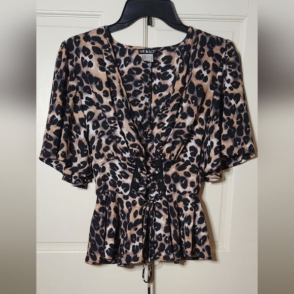 Venus Leopard Print Corset Peplum Blouse- Size 2 - Picture 2 of 5